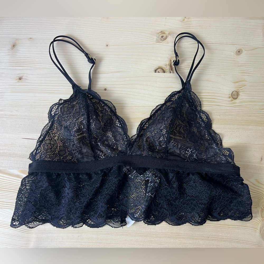 Madewell Black Lace Liana Longline Bralette Size Small